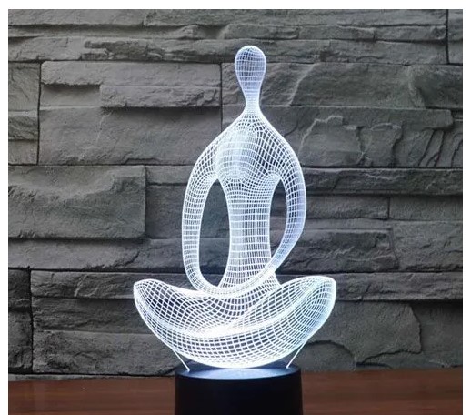 מנורת אווירה אשליה אופטית 3D + שלט רחוק. 
מנורת תלת מימד מרהיבה אשליה של פסלון בעיצובים שונים:  השור המסתער, מדיטציה/יוגה. 
תאורת לד מהפנטת שיוצרת דמות תלת מימד 3D.
מתנה עכשווית וייחודית לכל חדר בבית ומשרד.
פסלון מסופק על בסיס שולחני עם תאורת LED מחליפת צבעים.
מופעל באמצעות  כבל USB או סוללות.
מנורת אווירה חסכונית בחשמל וידידותית לסביבה.
כולל שלט רחוק לתפעול מרחוק ושליטה על צבע הלד – לקבע צבע או תחלופה של צבעים.
מידות בסיס המנורה בצבע שחור: קוטר 8.4 ס”מ , גובה 4 ס”מ.
מידות פסלון האשליה השור המסתער: גובה 11 ס”מ, רוחב 14 ס”מ.
מידות פסלון האשליה מדיטציה/יוגה: גובה 17.2 ס”מ, רוחב 10 ס”מ.
