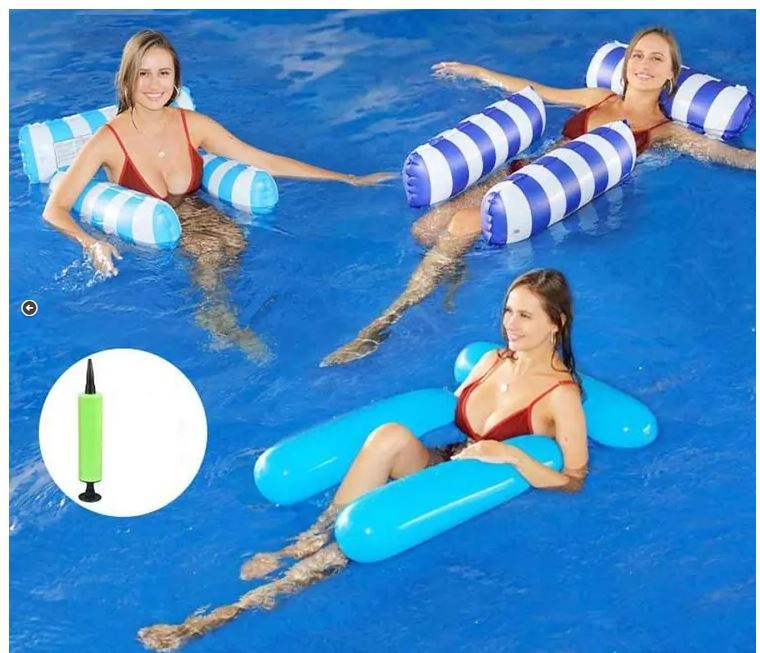 מזרן/ספה רשת עם משענת ראש/גב – לשכיבה/ישיבה בבריכה/ים. 
מידות: 122×130 ס”מ מקצה לקצה (כולל הכריות המתנפחות). 
המשקל המקסימלי: עד 100 ק”ג. 