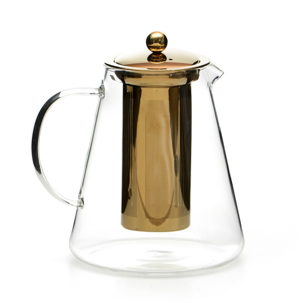 קומקום זכוכית מכסה מסנן זהב 1.3 ליטר. 
