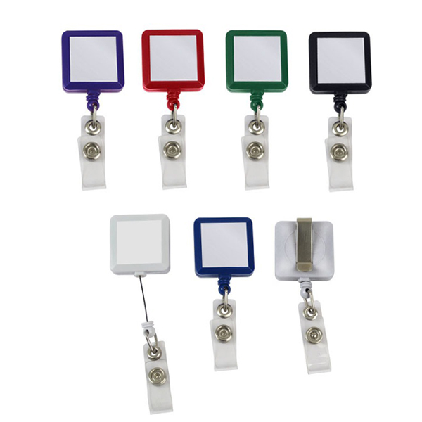 מרובע- מחזיק תג עובד עם שרוך משיכה קפיצי. 