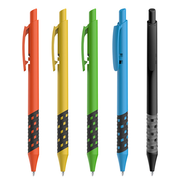 דמקה - עט כדורי עם גריפ ייחודי ובולט. 
פתיחת לחצן.