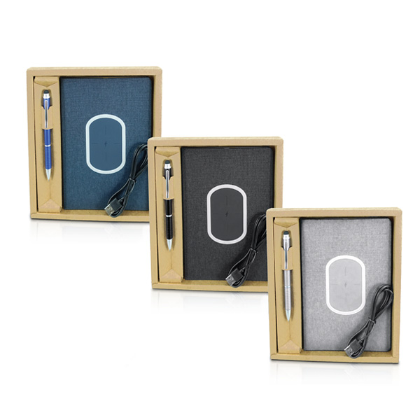 סט מהודר - מחברת 120 דף עבה, כולל טעינה אלחוטית 10w. 
כולל עט.