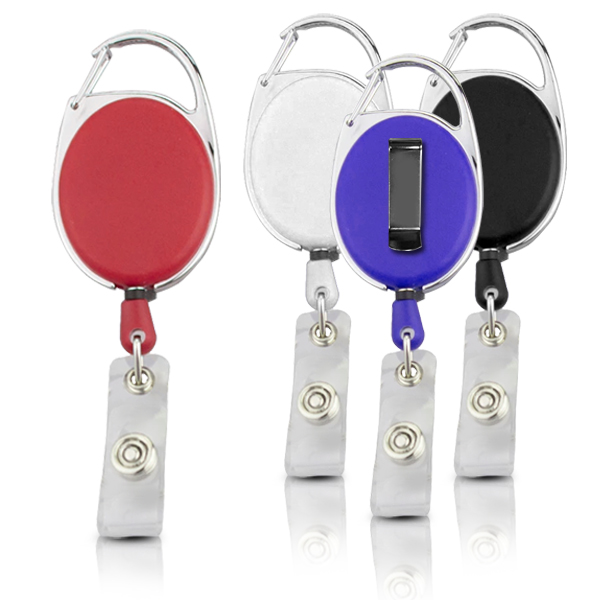 קליפס - מחזיק לתג עובד עשוי מתכת, עם שרוך משיכה קפיצי בתוספת שאקל. 