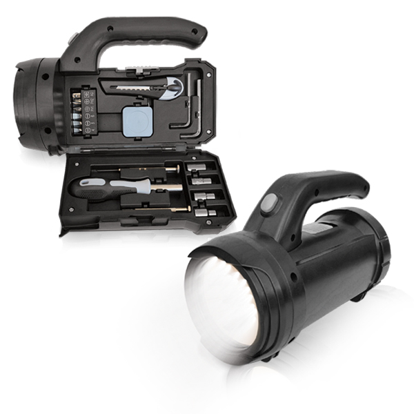 פנס חירום עם ערכת כלי עבודה.
ארגז כלים משולב פנס חירום לשימוש בבית/שטח.
תא נוח ומעוצב לאחסון כלי עבודה.
כלי העבודה עשויים פלדה בגימור קרבון באיכות גבוהה. 