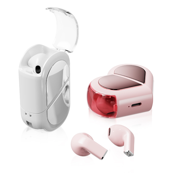 אמור  - אוזניות בלוטוס קומפקטיות מבית EVERCHARGE.
תיבת טעינה חדשנית המסתובבת לצורה של לב או צורת מלבן, כולל רצועת גומי.
סאונד נקי ועוצמתי.