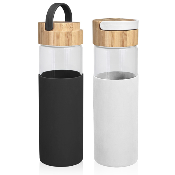 VIVO - בקבוק זכוכית נפח 550ML, עם מכסה במבוק וידית נשלפת. 
עם חבק סיליקון. 