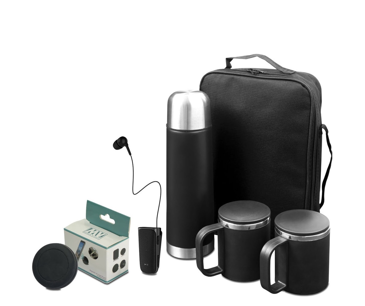 דרייב - סט לרכב הכולל: 
לאטה - סט תרמוס ו-2 ספלים מנירוסטה בתיק נשיאה + פריסטייל - דיבורית בלוטוט עם אוזנייה נשלפת + 
מגנטו - מעמד סמארטפון מגנטי לרכב.