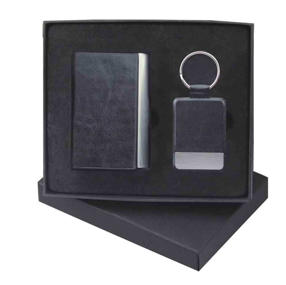 סט מחזיק מפתחות וארנק/מחזיק כרטיסי אשראי עור/מתכת 14.5x15.5 ס