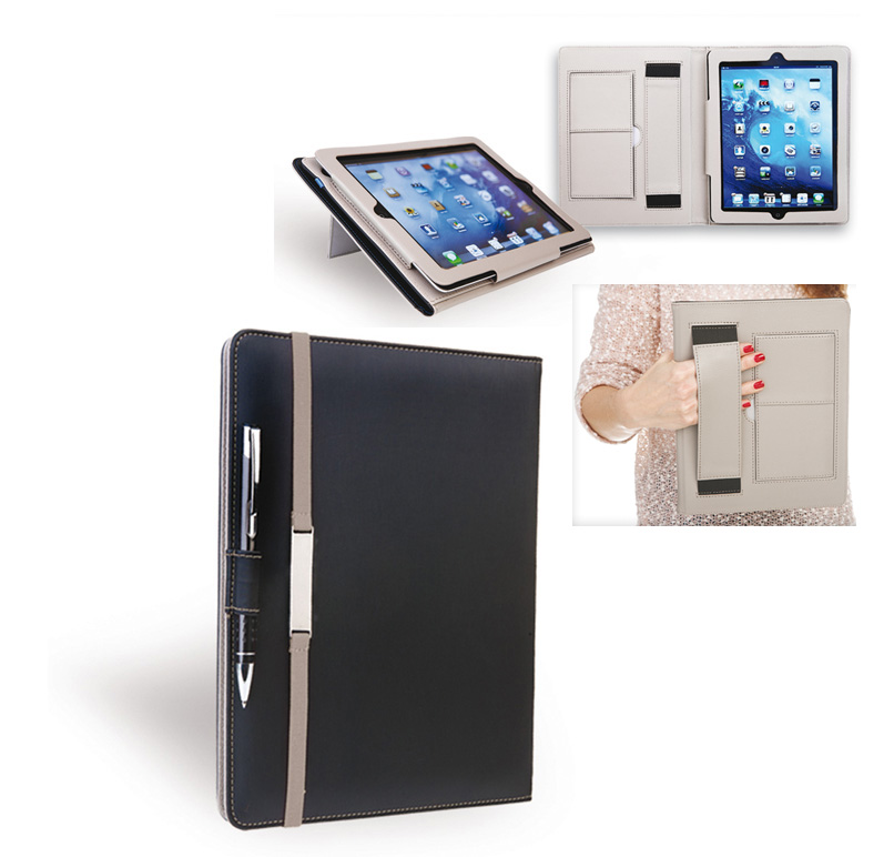 מכתביית אייפד עם מעמד, ידית נשיאה ייחודית נשלפת, סגירת גומי עם לוחית.
מידות: 255x202x28 ס