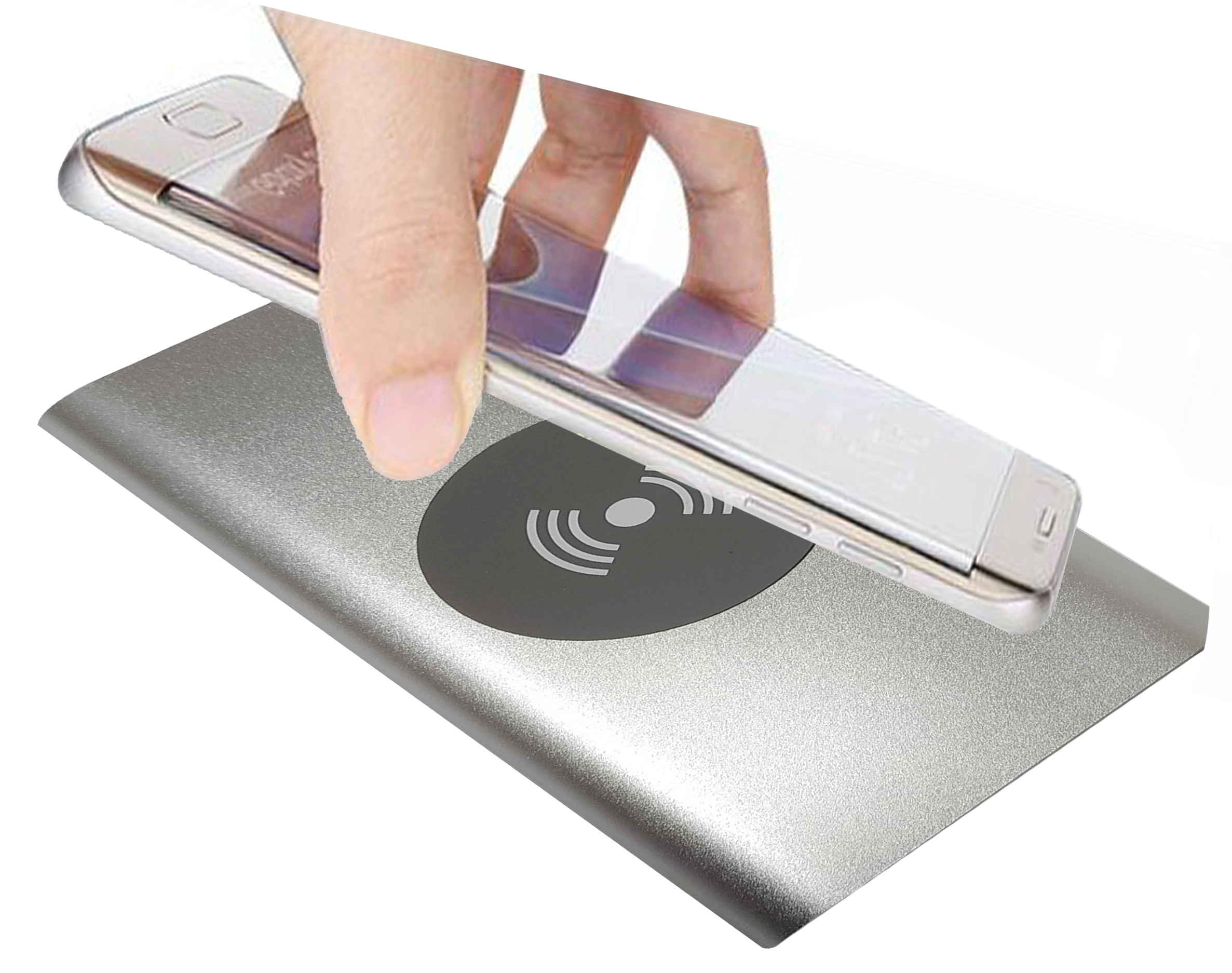 פאוור בנק מתכת 10,000 mAh ומטען אלחוטי נייד. 
מידות: 15x7.5 ס״מ. 

