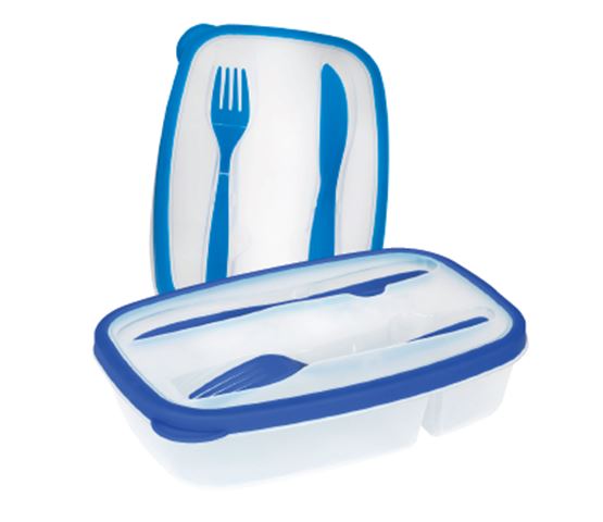 קופסת אוכל 2 תאים עם סכו״ם.
עשויה מחומר PP - ממוחזר.
מידות: 22.8x15.2x6.2 ס