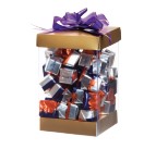 מארז שקוף מלבני עם מכסה קרטון וסרט קישוט המכיל 20 יחידות שוקולד. 
גודל המוצר: 9x9 ס