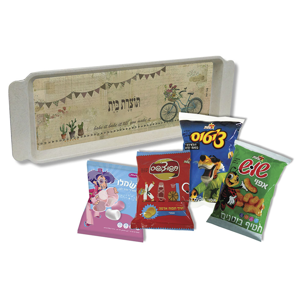 מגש לעוגה עם חטיפים - 
מגש לעוגה מבמבוק בשילוב מלמין 14.5×39.5 ס