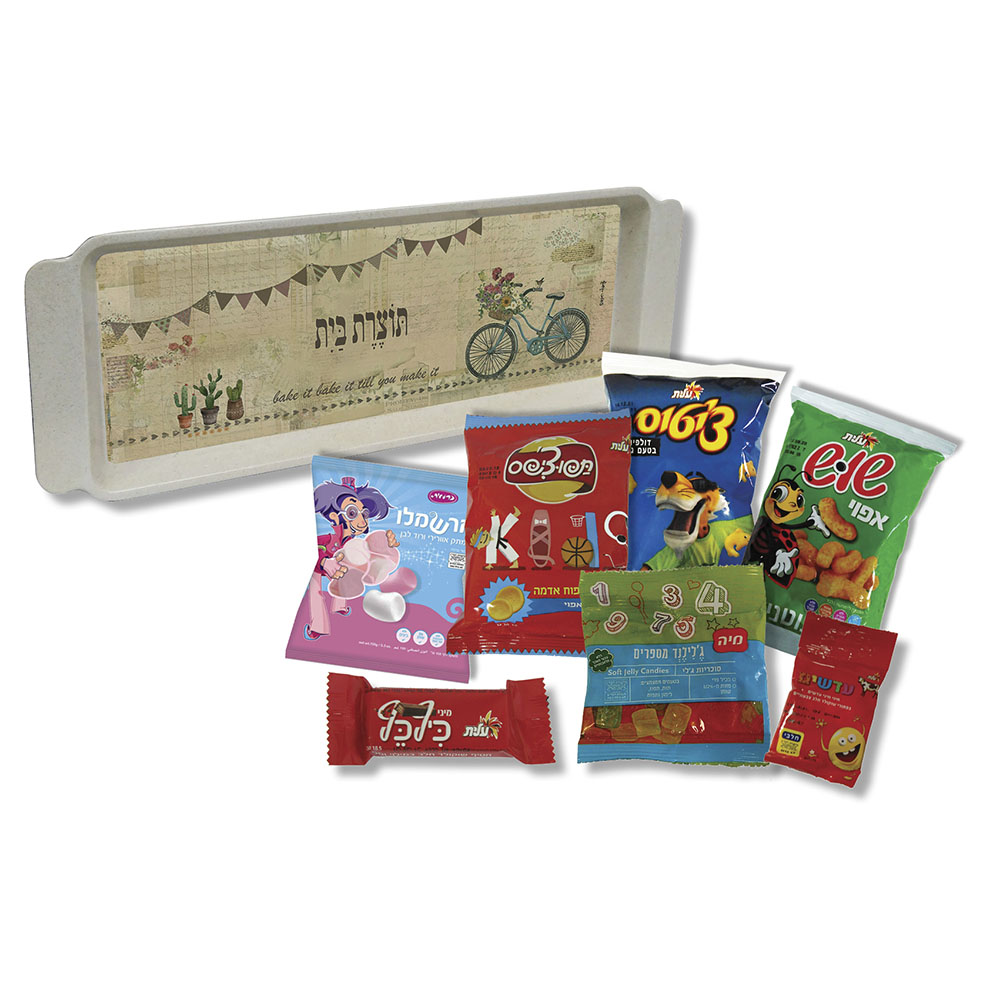 מתנה לחג מגש לעוגה עם חטיפים - 
מגש לעוגה מבמבוק בשילוב מלמין 14.5×39.5 ס