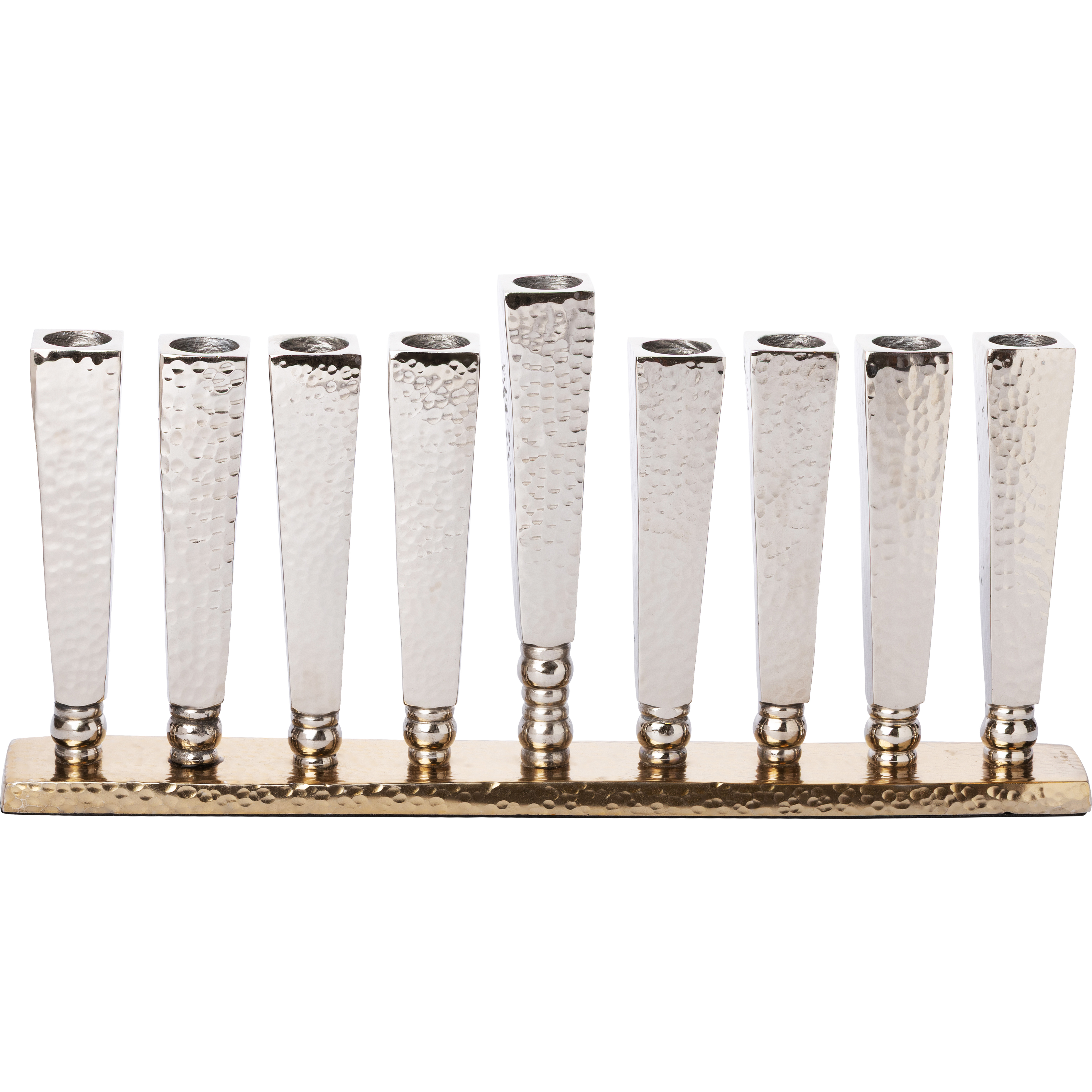 חנוכייה אלומיניום מהודרת גוון זהב 14x30 ס"מ. 