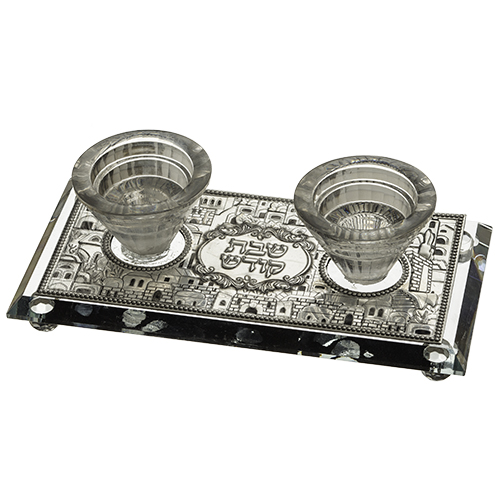 פמוטי קריסטל עם פלקטה הדלקת נרות 