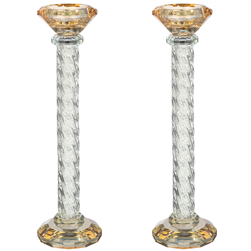 זוג פמוטי קריסטל מהודרים עם אבנים לבנות 25.5 ס"מ. משקל: 0.68 ק״ג. 