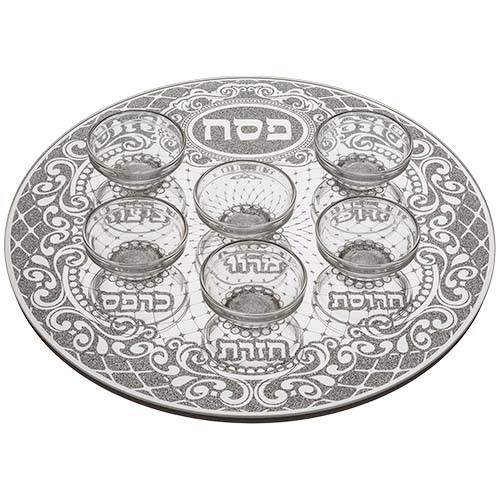 קערת פסח זכוכית מהודרת גליטר עם 6 בומצים.
אורך/גובה: 36 ס״מ.
חומר: זכוכית.
משקל: 1.6 ק״ג. 