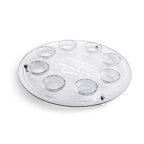 צלחת עגולה מהודרת לראש השנה מזכוכית וקריסטל. 
אורך/גובה: 40 ס״מ.
