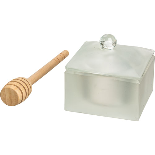 כלי מהודר לדבש מקריסטל. 
אורך/גובה: 7 ס״מ.