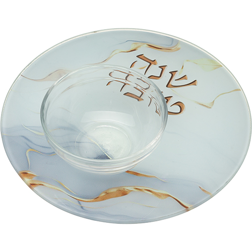 סט להגשת תפוח בדבש זכוכית בלתי שבירה. 
אורך/גובה: 19 ס״מ.
חומר: זכוכית.