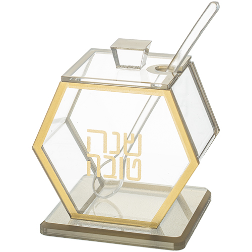 כלי לדבש פרספקס גימור זהב/כסף. 
אורך/גובה: 8.5 ס״מ.
חומר: אקריליק.