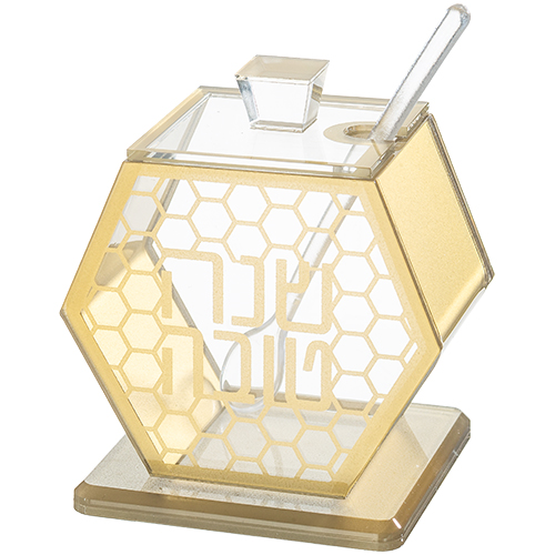 כלי לדבש פרספקס גימור זהב. 
אורך/גובה: 8.5 ס״מ.
חומר: אקריליק.