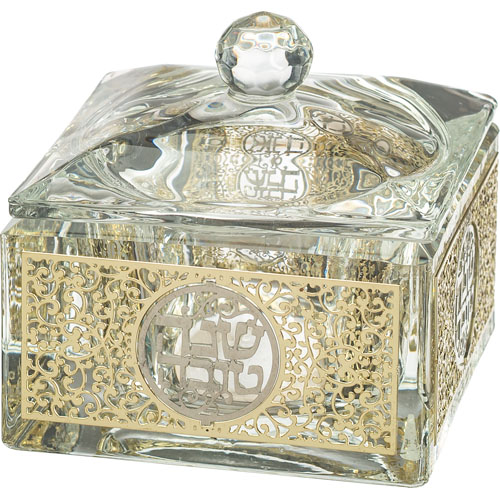 כלי מהודר לדבש מקריסטל עם פלקטה. 
אורך/גובה: 7 ס״מ.
רוחב: 7 ס״מ.
חומר: קריסטל.