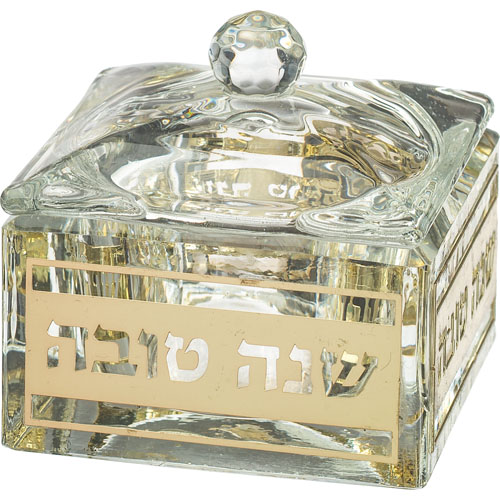 כלי מהודר לדבש מקריסטל עם פלקטה. 
אורך/גובה: 7 ס״מ.
רוחב: 7 ס״מ.
חומר: קריסטל.